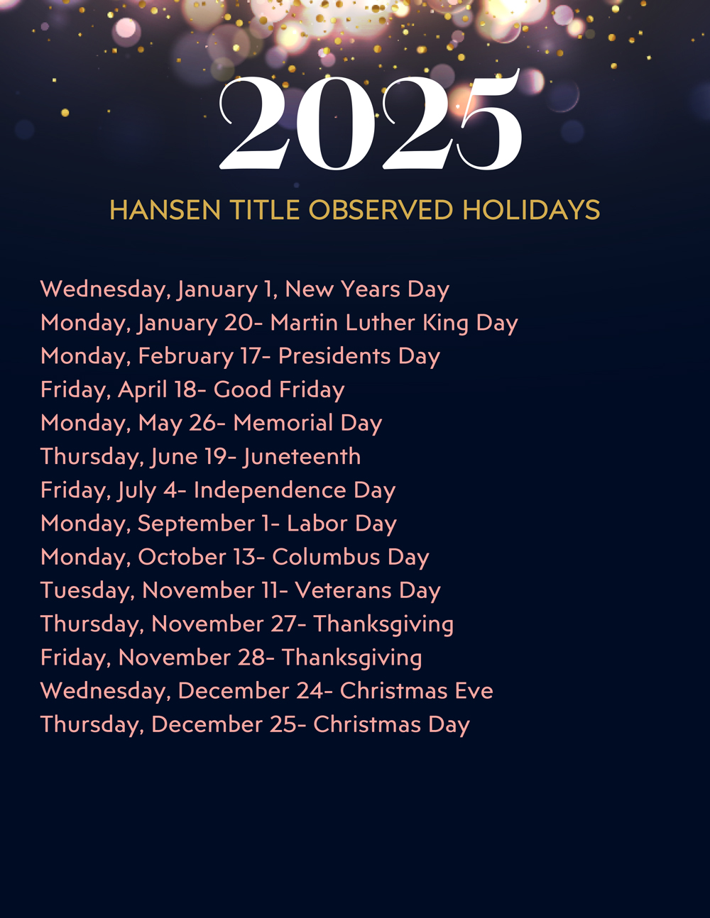 2025 Hansen Title Holidays